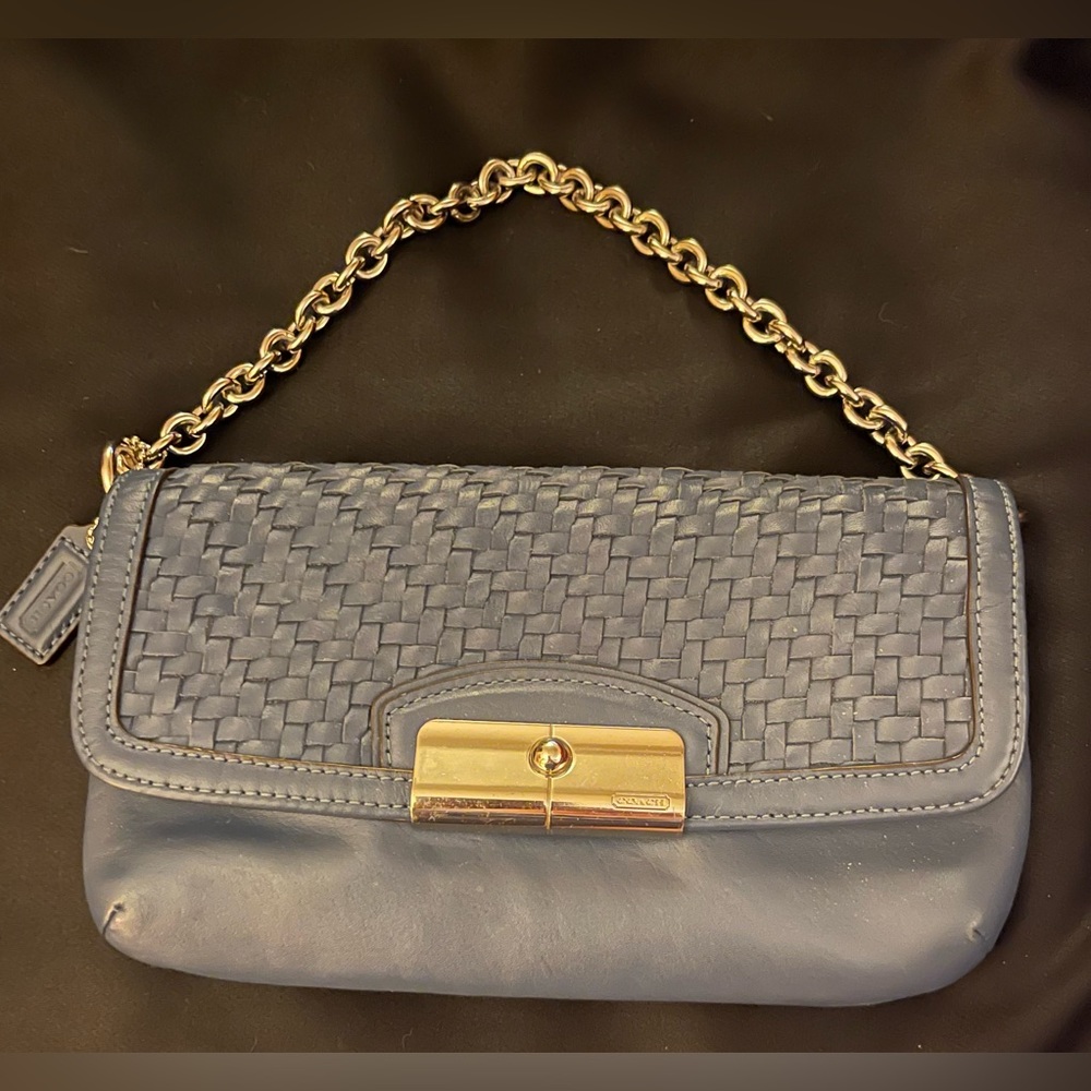 Coach Kristin woven leather chain wristlet bag clutch In Blue # F49094